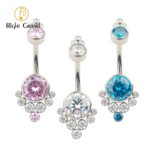 Titanium Internally Threaded Zircon Curve Banana Navel Piercing Belly Button Ring